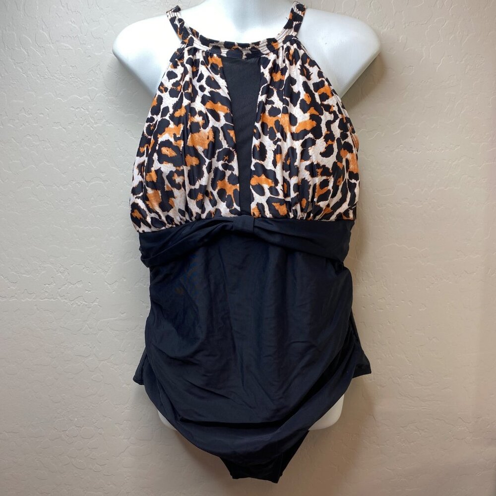 Tempt Me Womens Leopard Print Black One-Piece Swimsuit Size XL